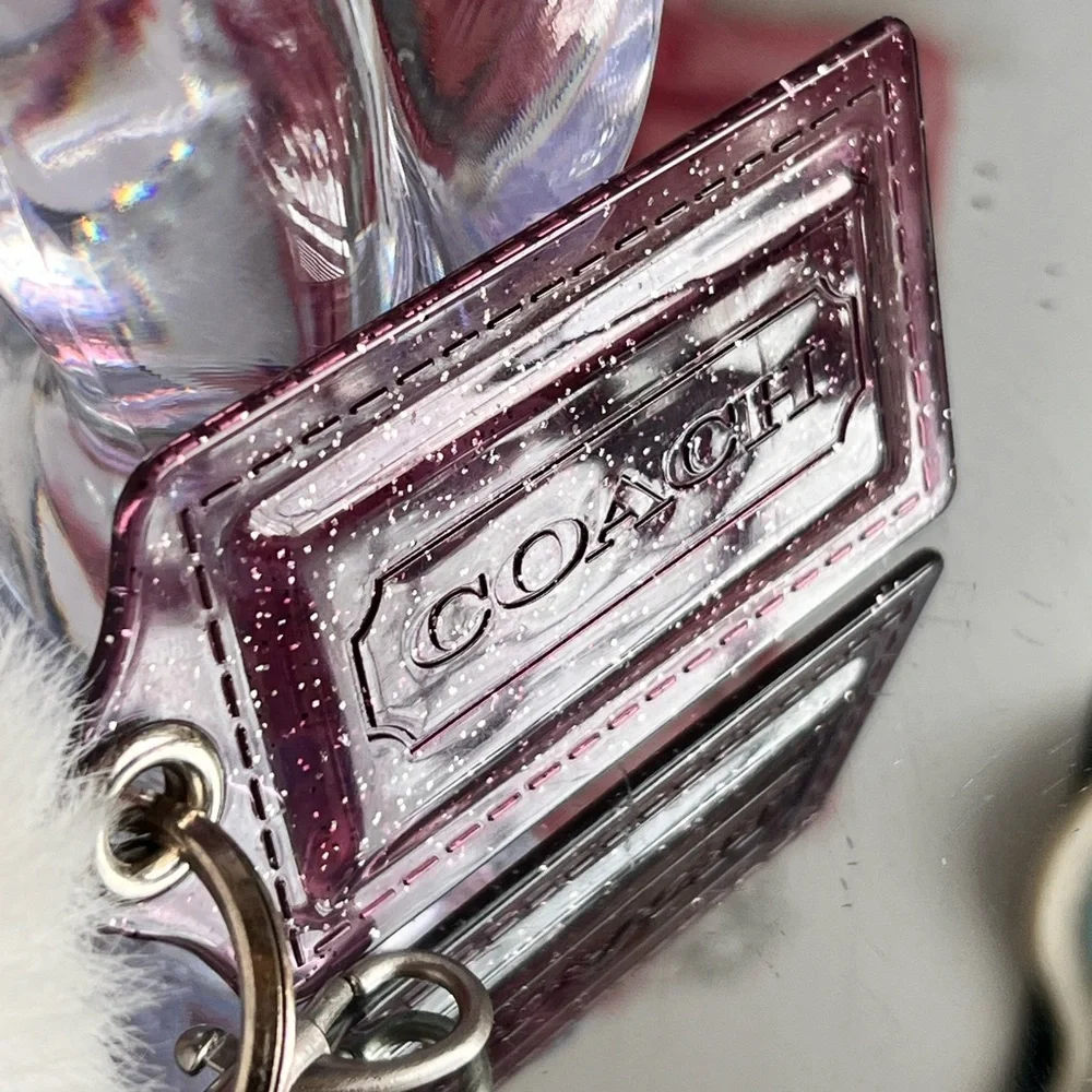 Coach Purple Glitter Key Holder with unbranded White Pom Pom